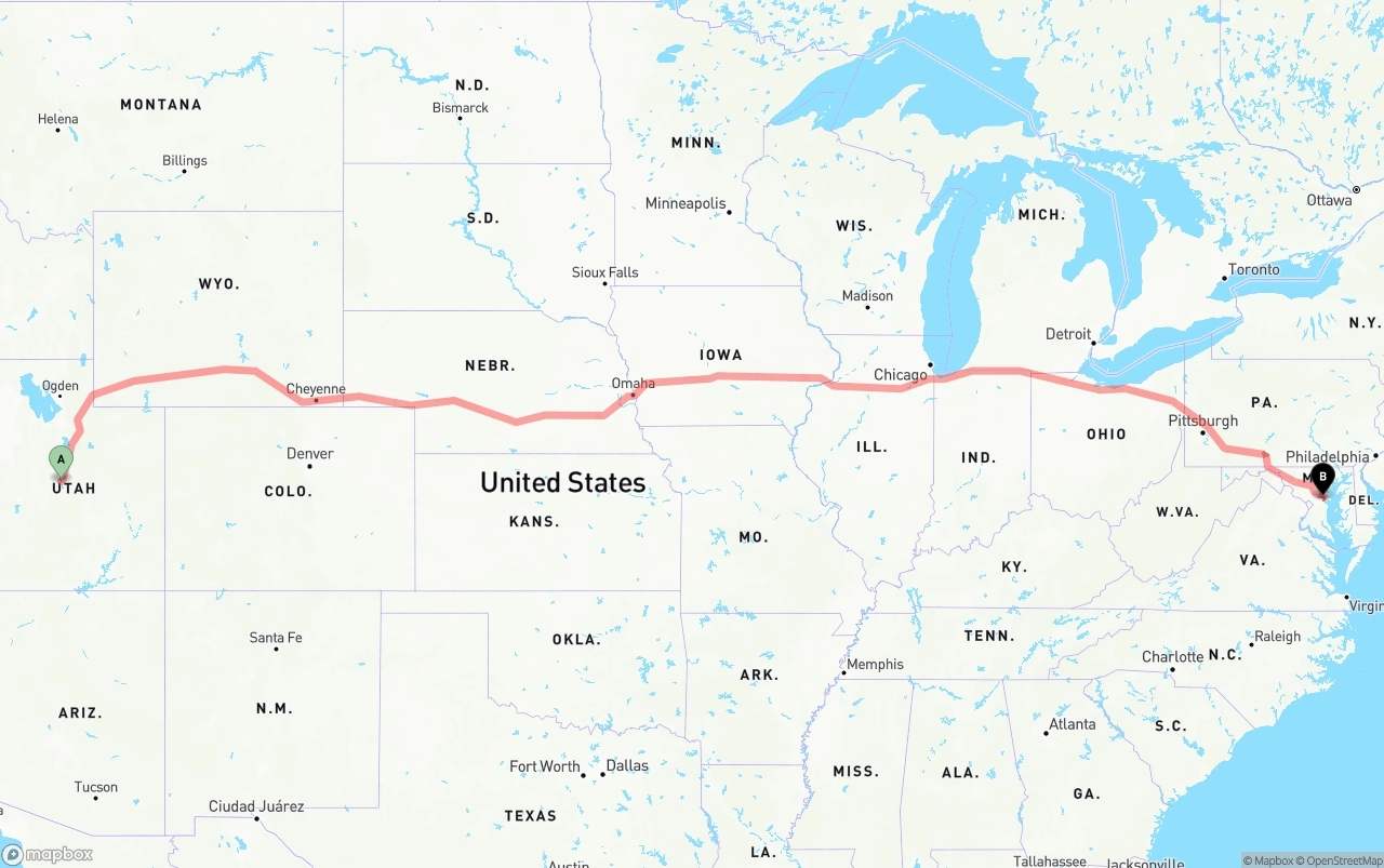 Shipping route from Utah to Maryland