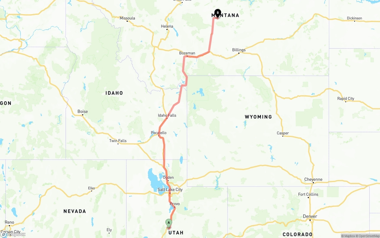 Shipping route from Utah to Montana