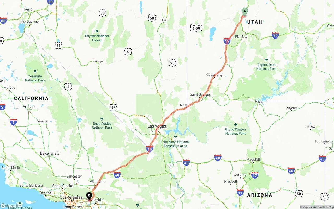 Shipping route from Utah to Ontario International Airport
