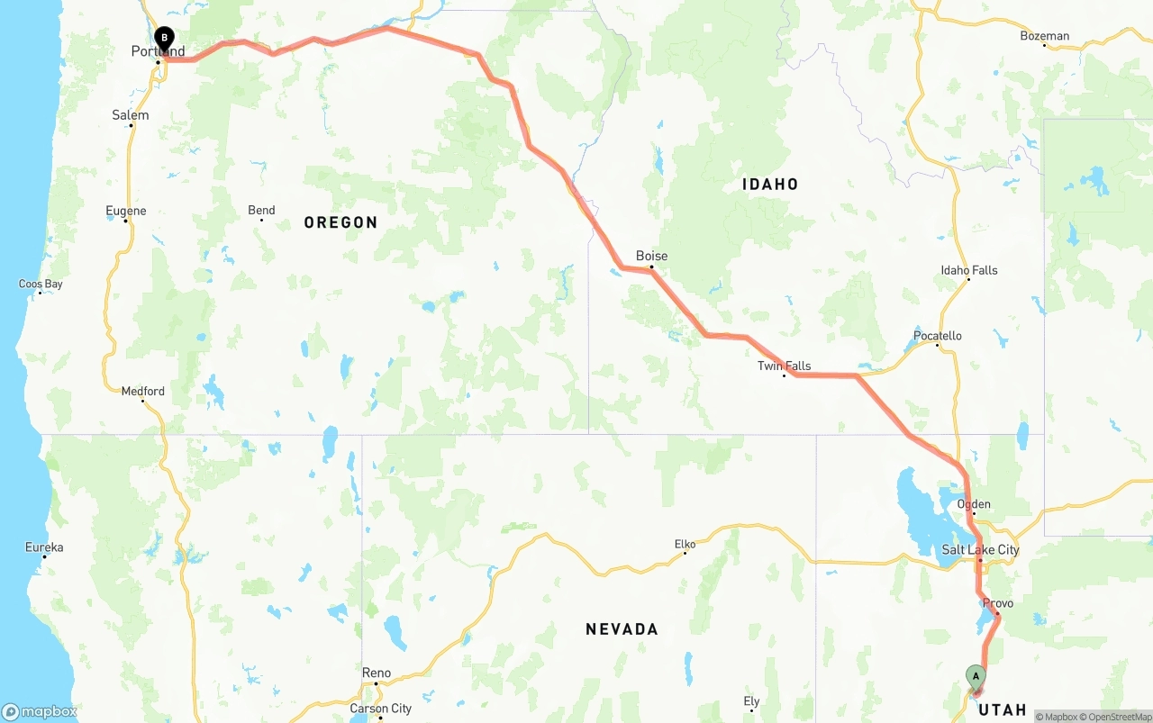 Shipping route from Utah to Port of Portland