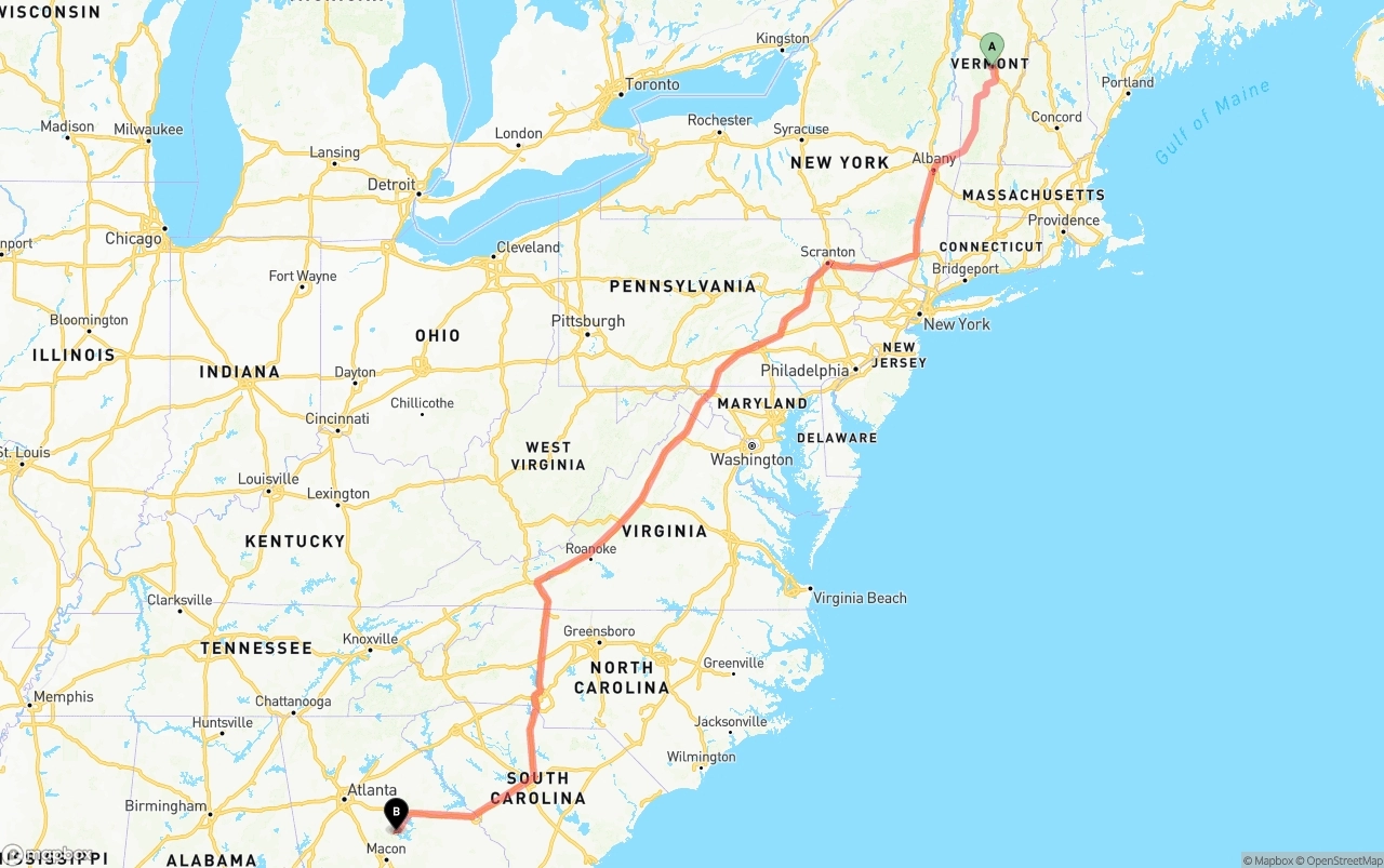 Shipping route from Vermont to Georgia