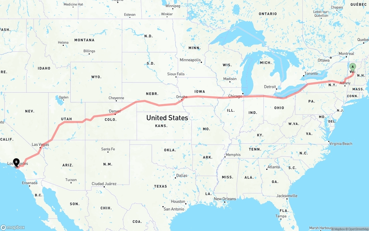 Shipping route from Vermont to Los Angeles International Airport