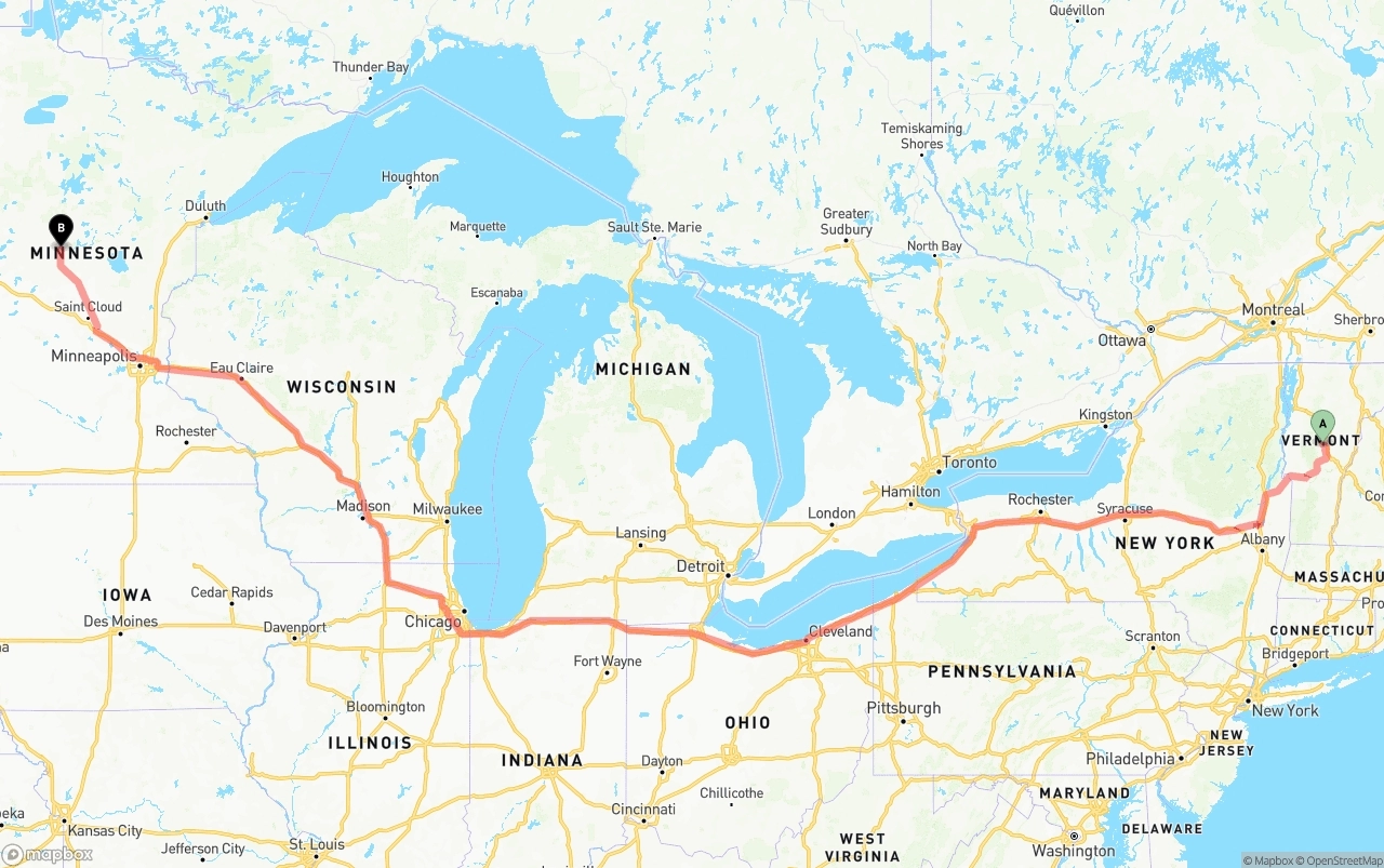 Shipping route from Vermont to Minnesota