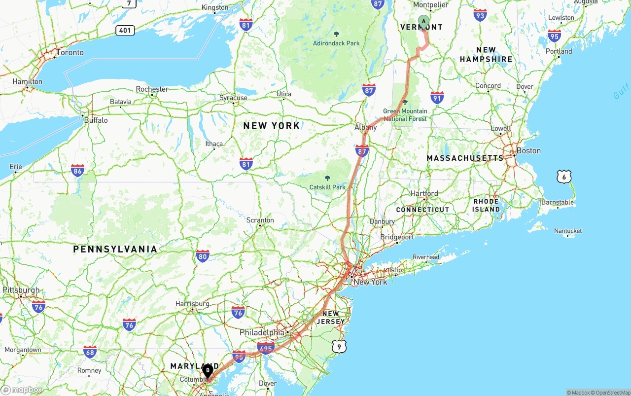 Shipping route from Vermont to Port of Baltimore