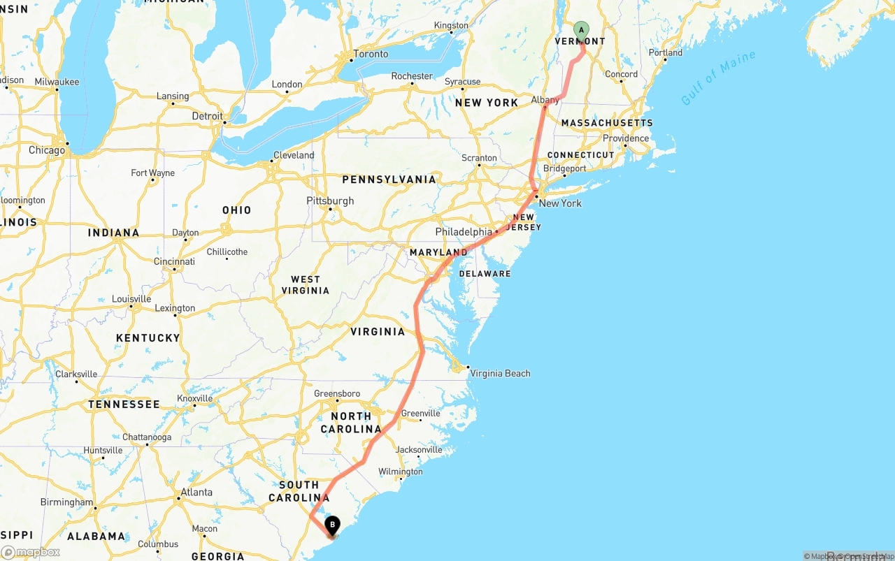 Shipping route from Vermont to Port of Charleston