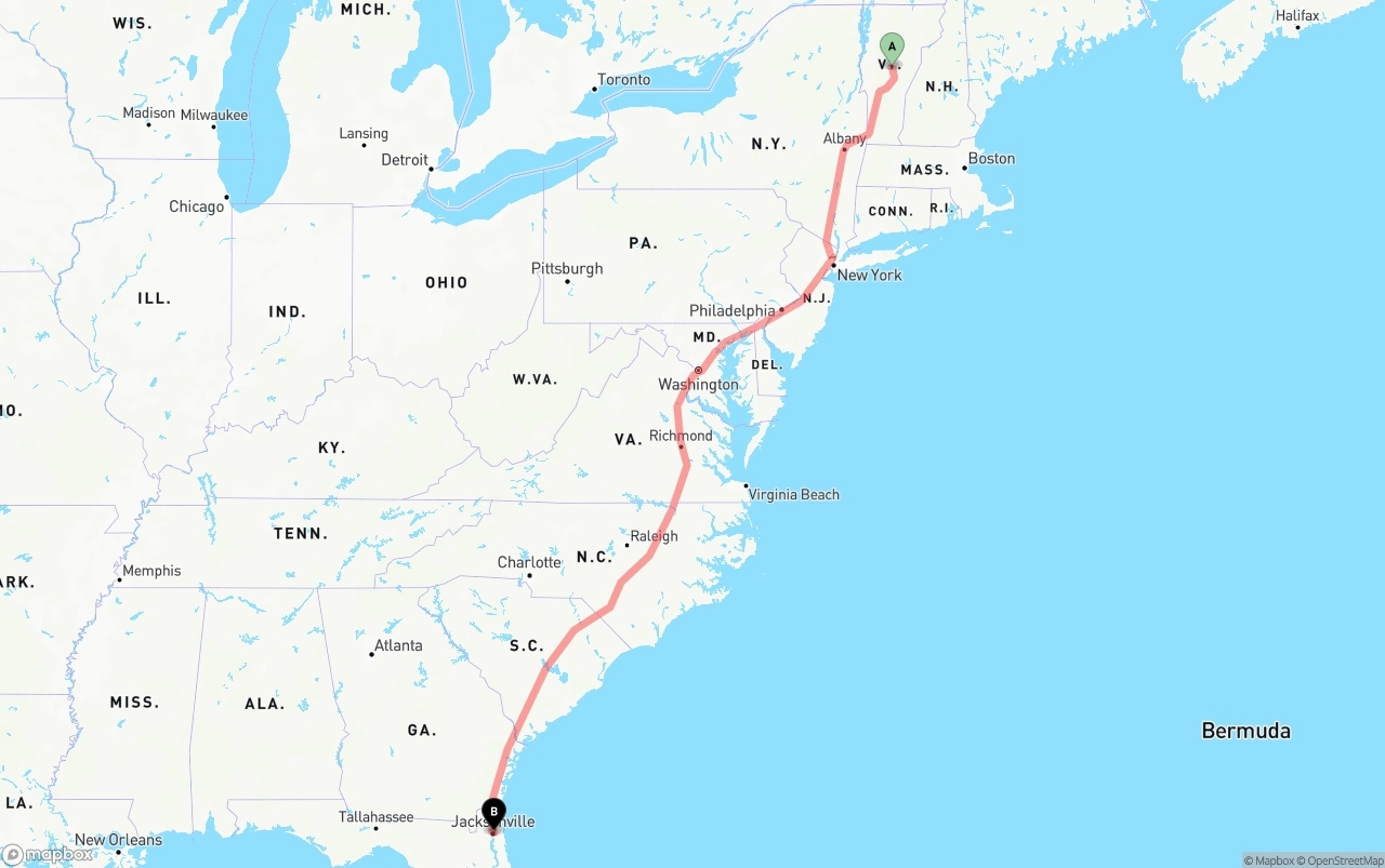 Shipping route from Vermont to Port of Jacksonville