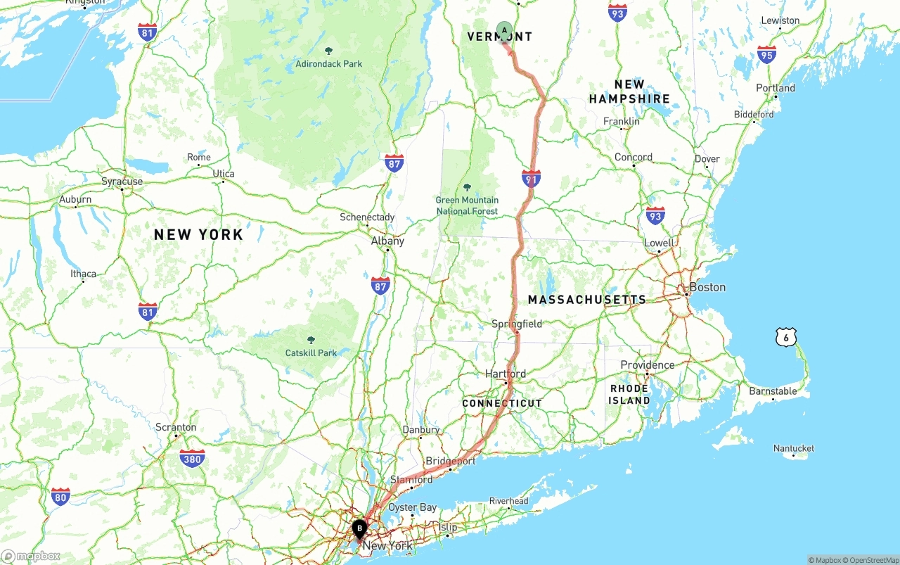 Shipping route from Vermont to Port of New York