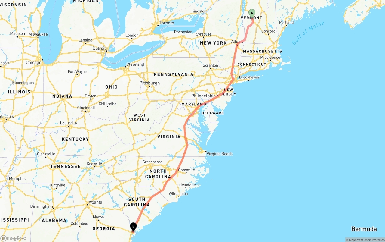 Shipping route from Vermont to Port of Savannah