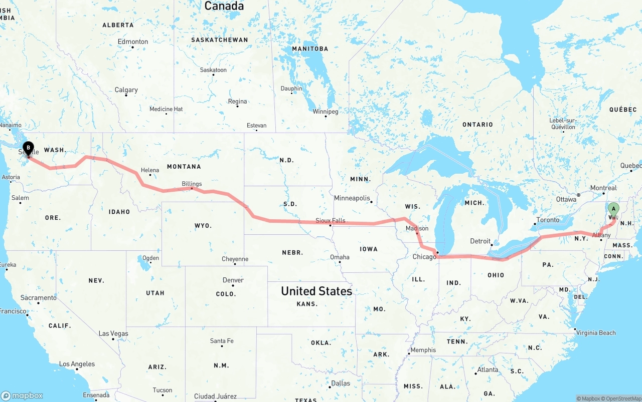 Shipping route from Vermont to Port of Seattle