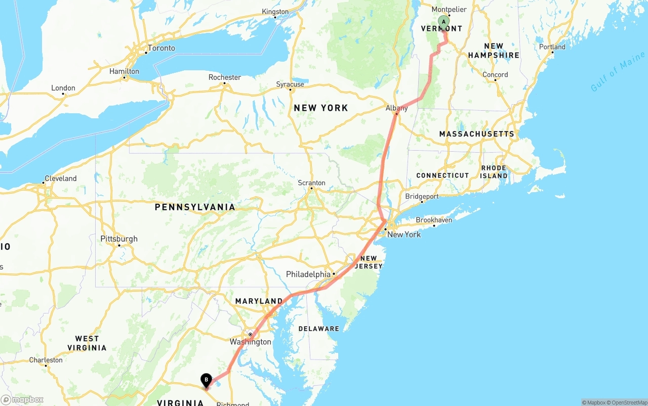Shipping route from Vermont to Virginia