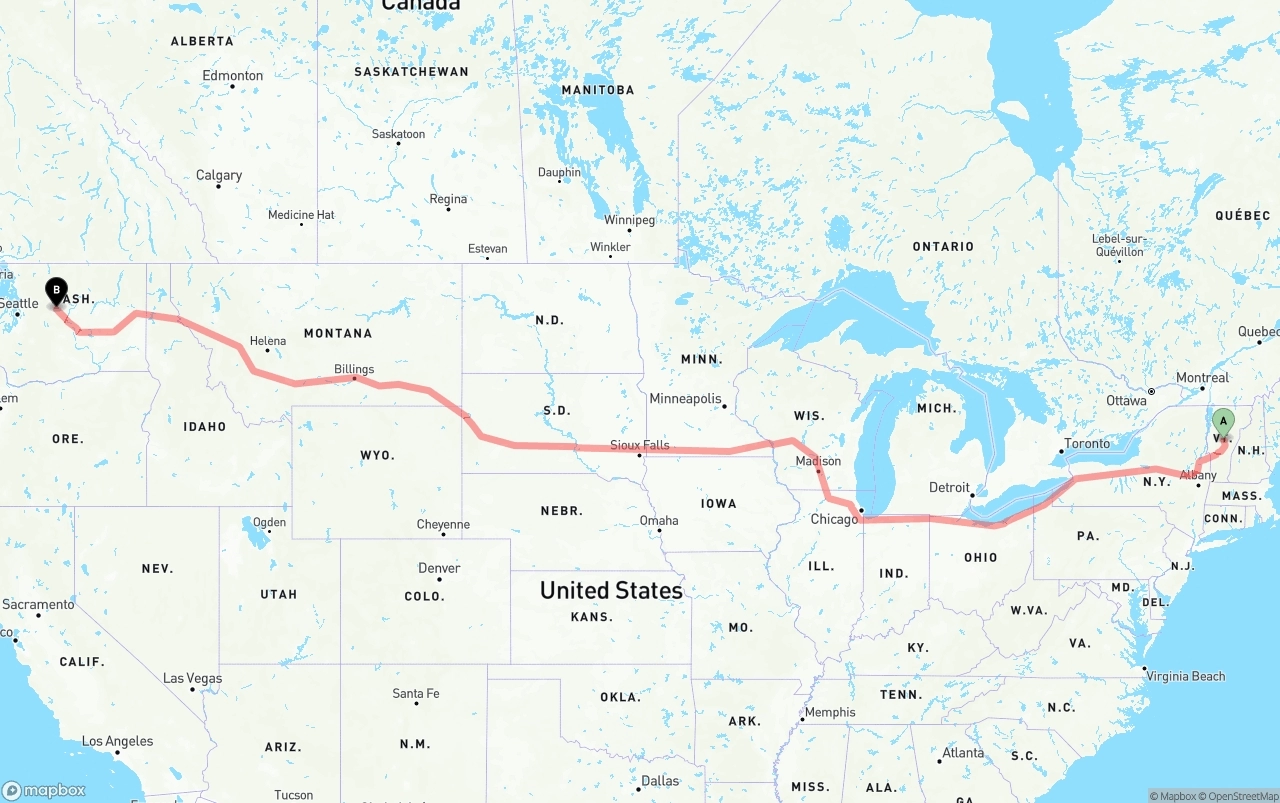 Shipping route from Vermont to Washington