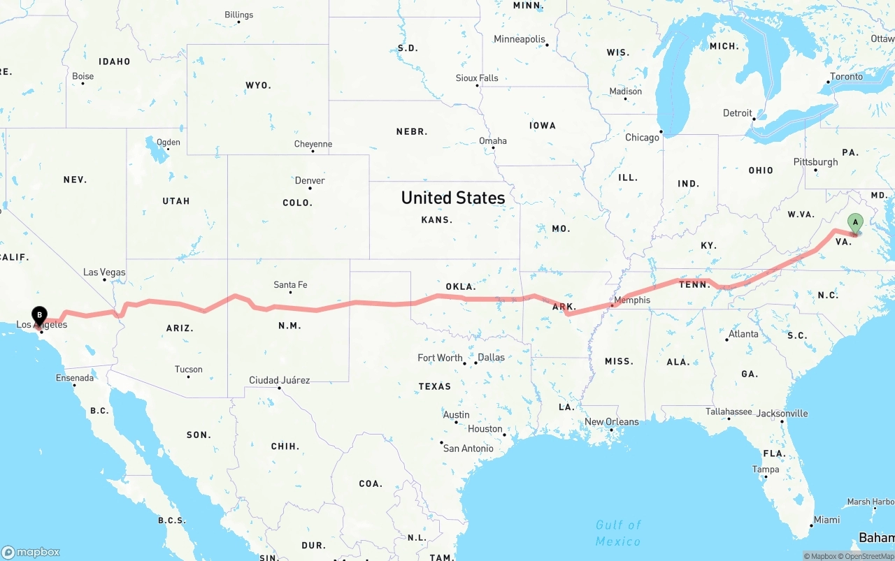 Shipping route from Virginia to Bob Hope Airport