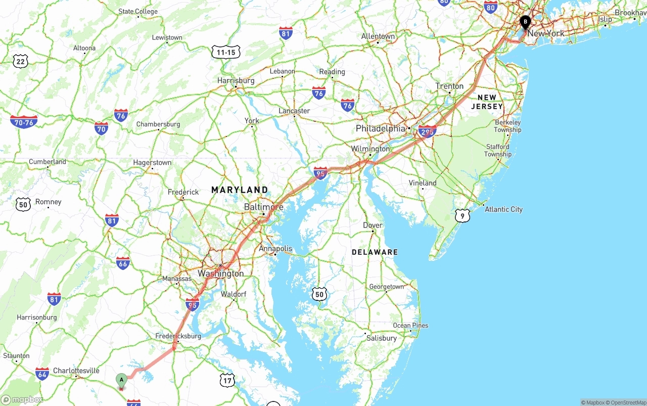 Shipping route from Virginia to Port of New York