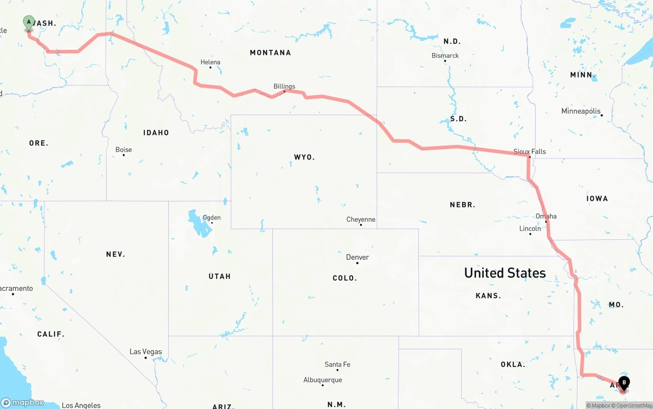 Shipping route from Washington to Arkansas