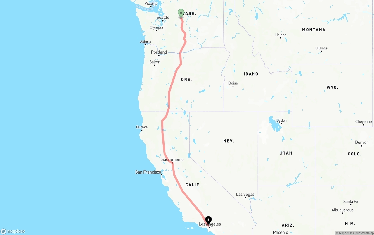Shipping route from Washington to Bob Hope Airport