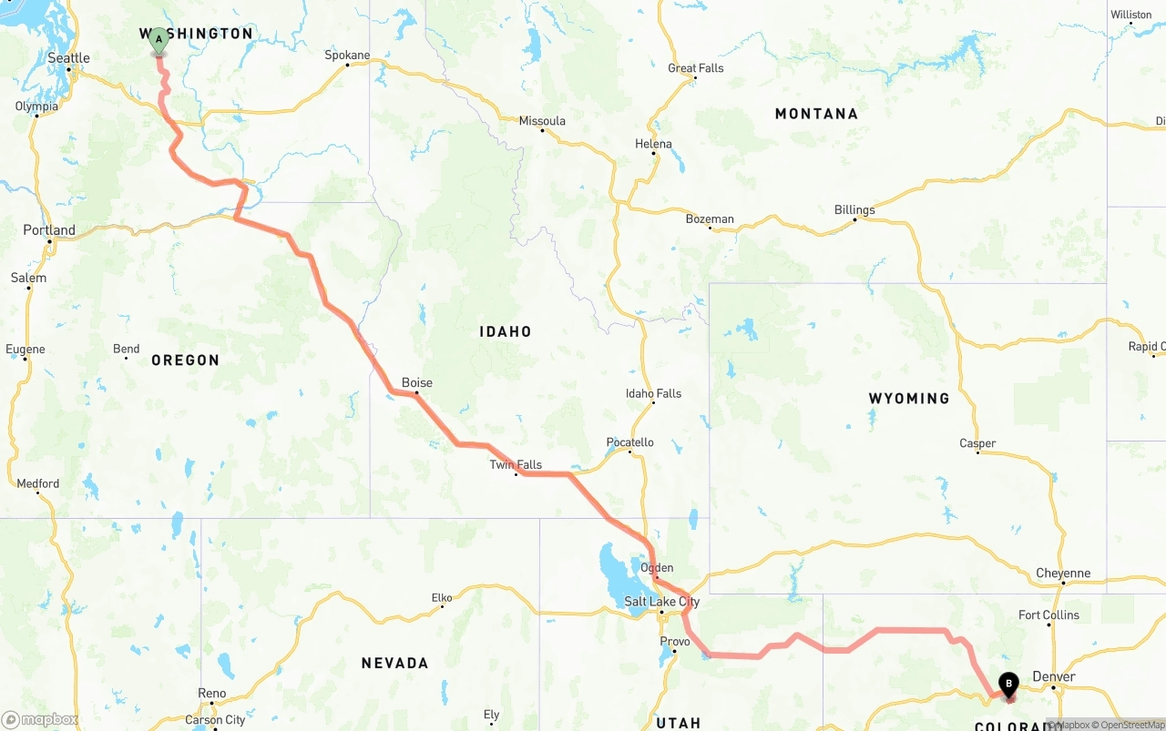 Shipping route from Washington to Colorado
