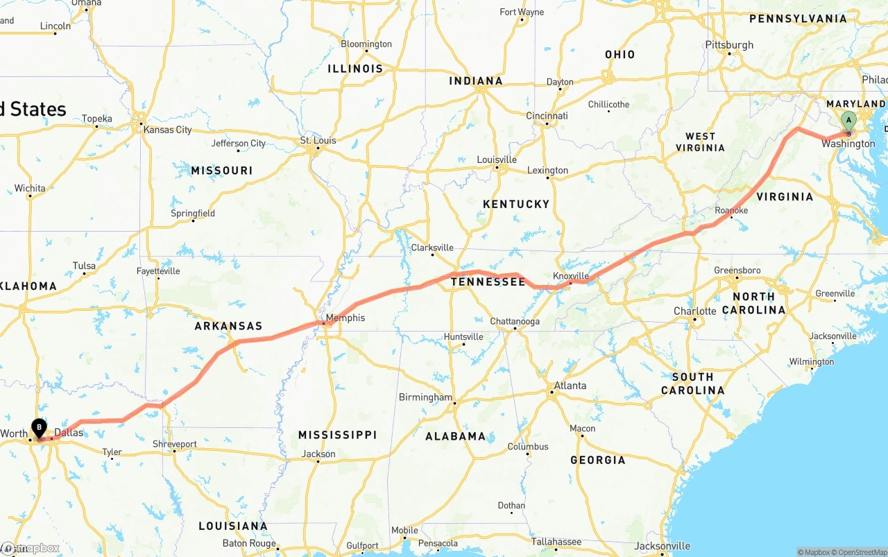 Shipping route from Washington D.C. to Arlington