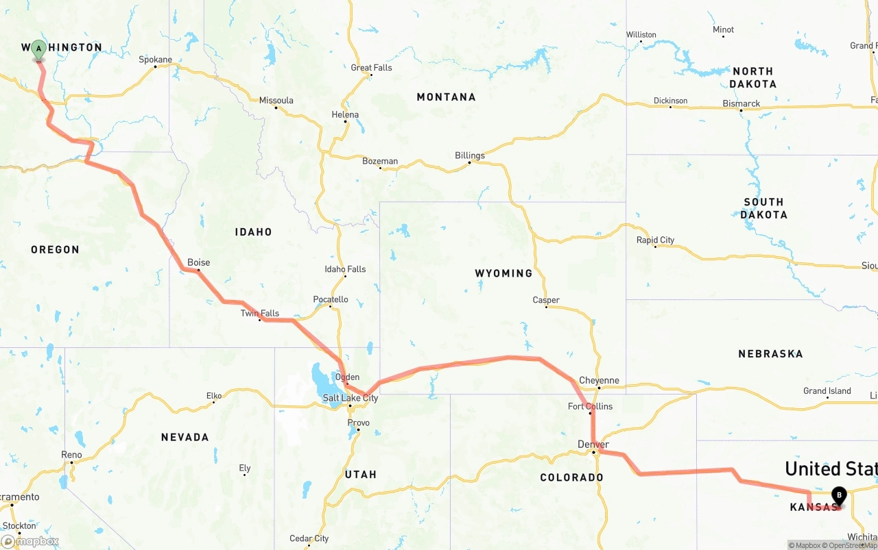 Shipping route from Washington to Kansas