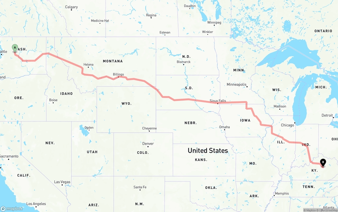 Shipping route from Washington to Kentucky