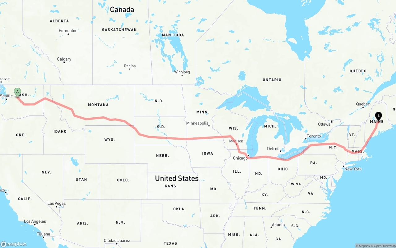 Shipping route from Washington to Maine