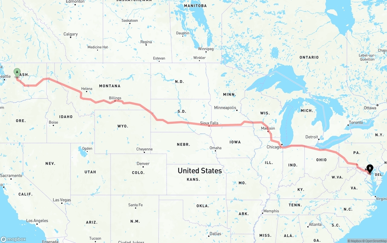 Shipping route from Washington to Maryland