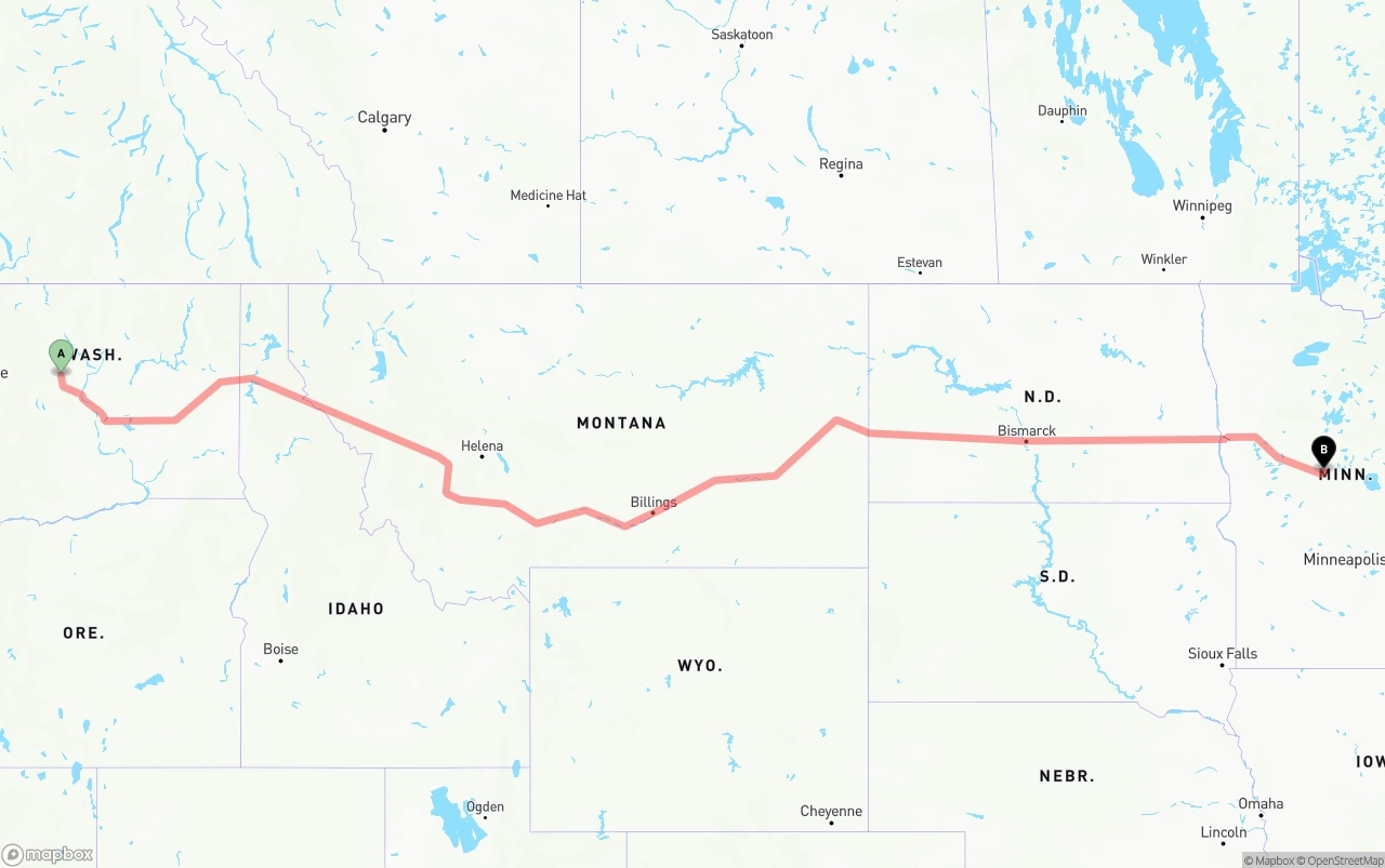 Shipping route from Washington to Minnesota