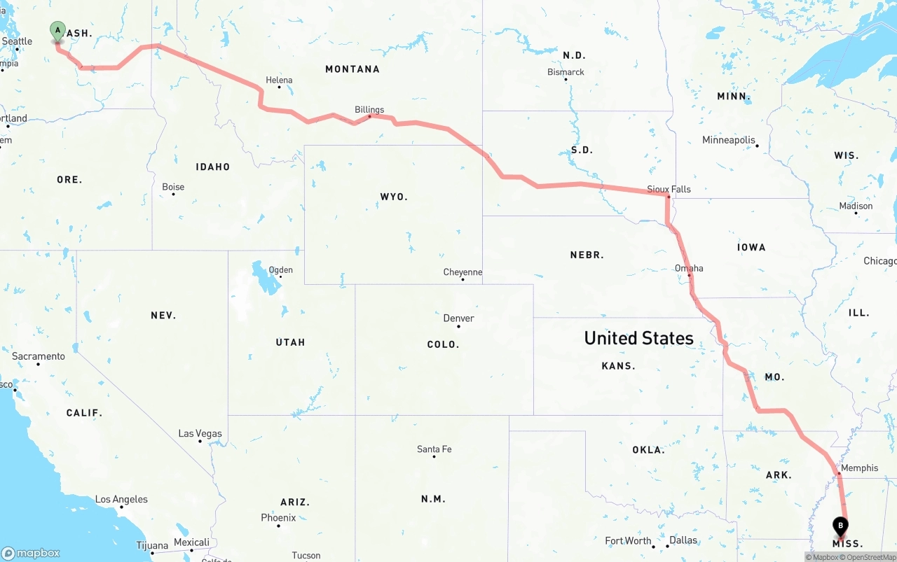 Shipping route from Washington to Mississippi