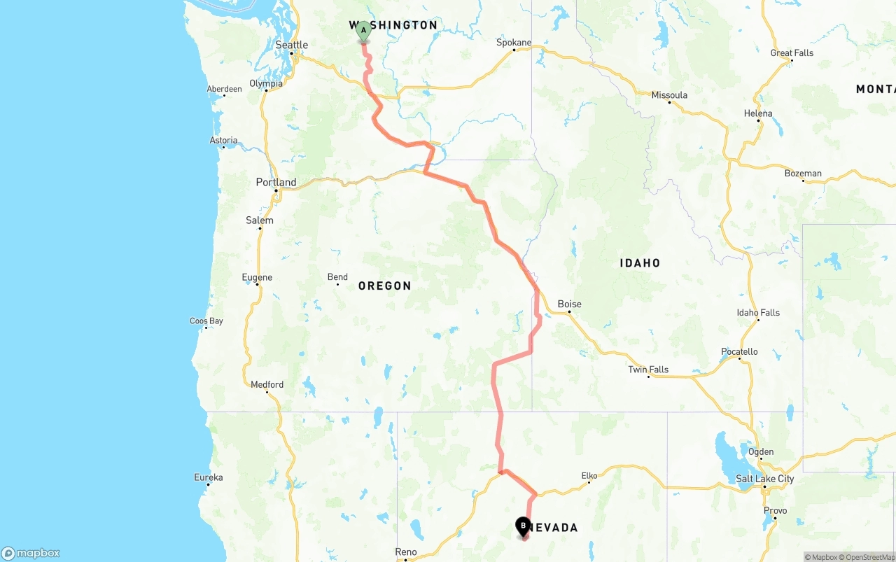 Shipping route from Washington to Nevada