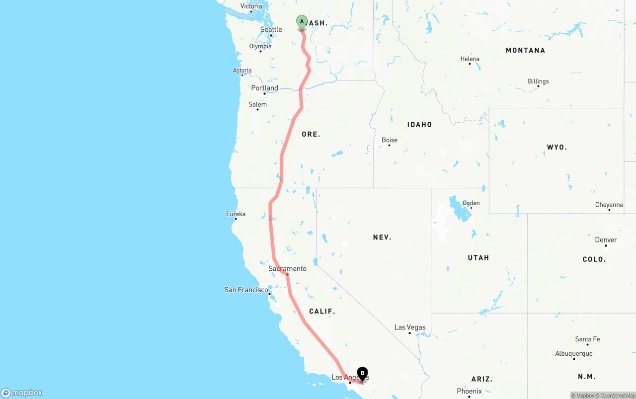 Shipping route from Washington to Ontario International Airport