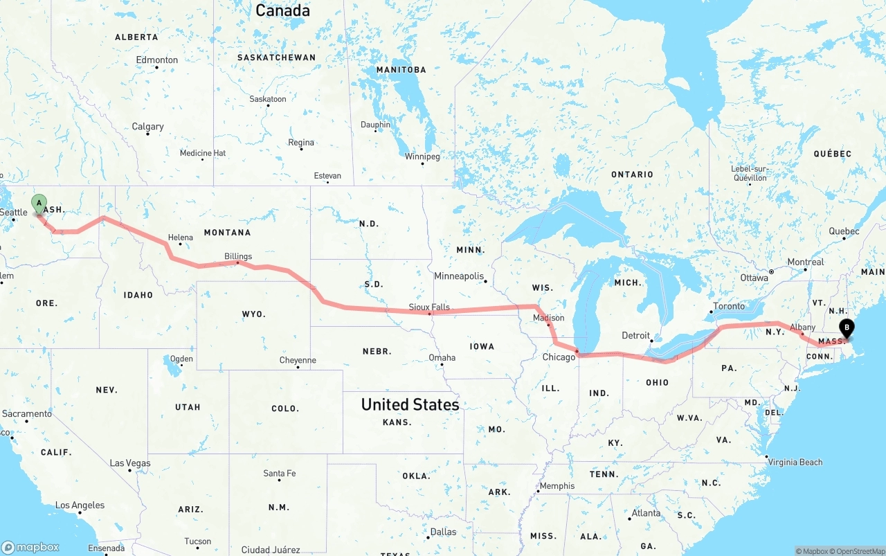 Shipping route from Washington to Port of Boston