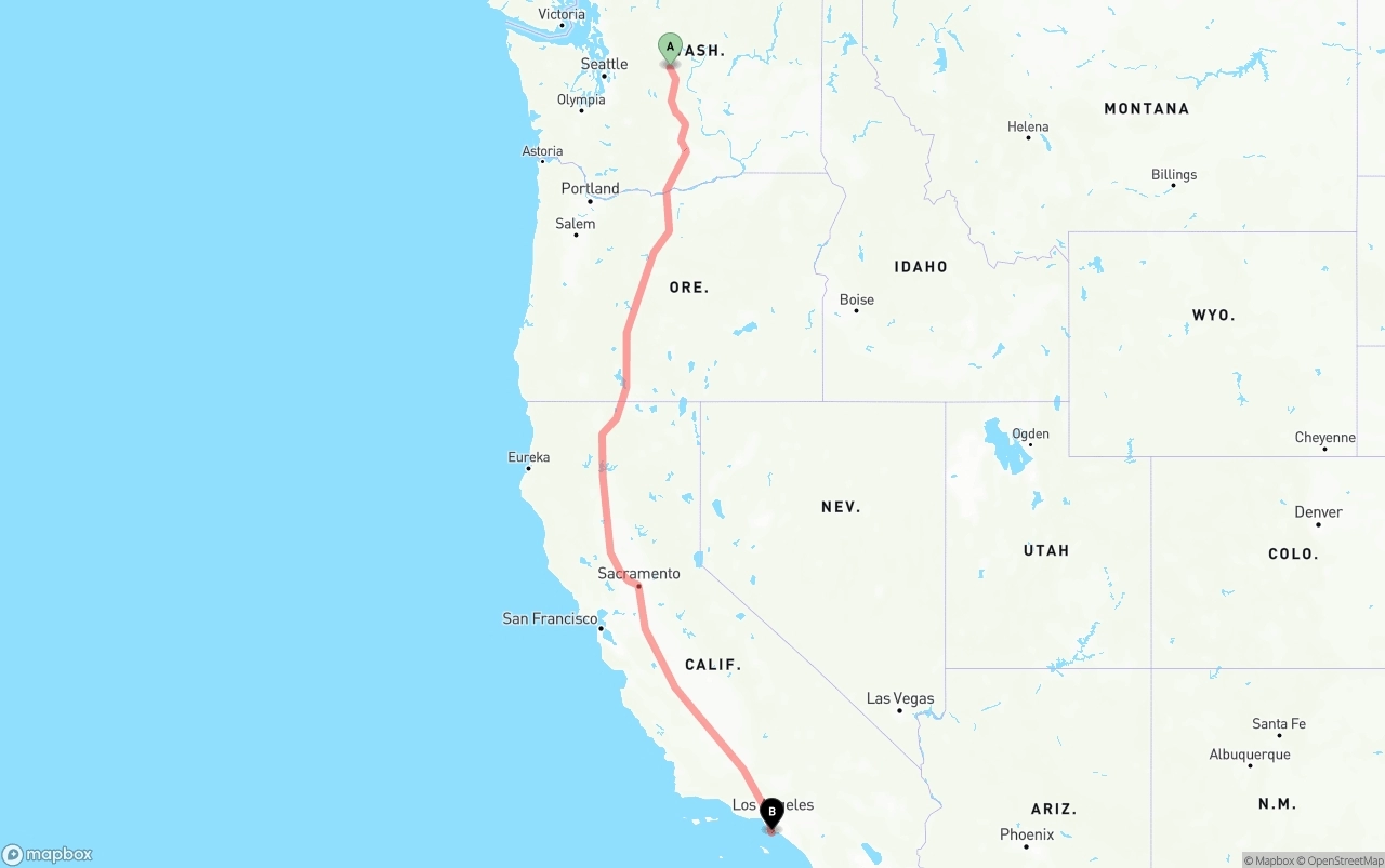 Shipping route from Washington to Port of Los Angeles
