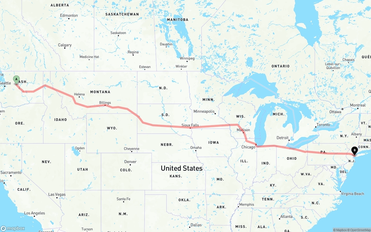 Shipping route from Washington to Port of New York