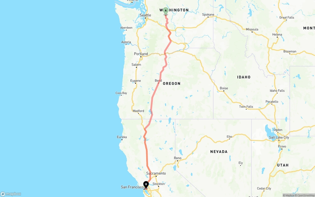 Shipping route from Washington to Port of Oakland