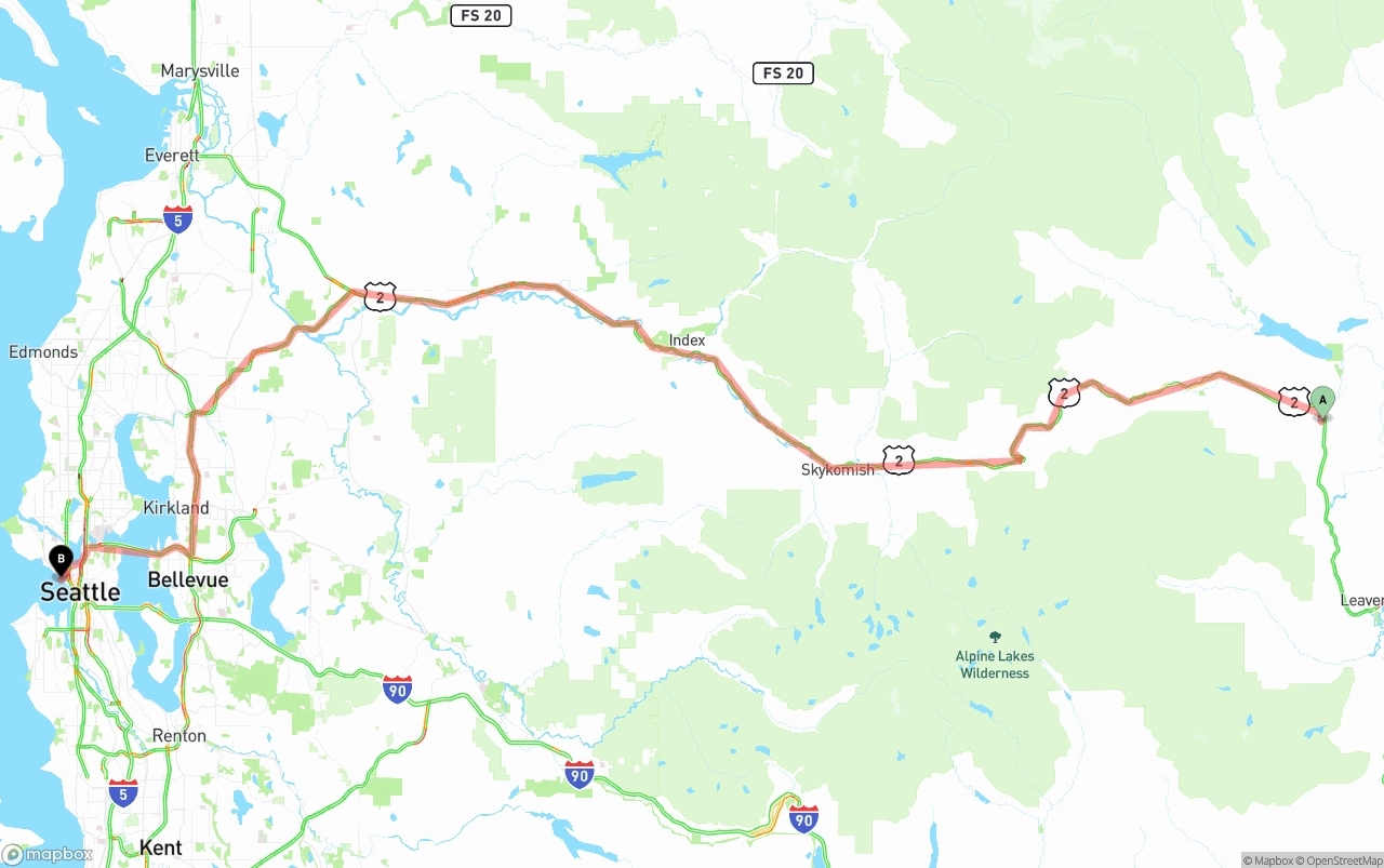 Shipping route from Washington to Port of Seattle
