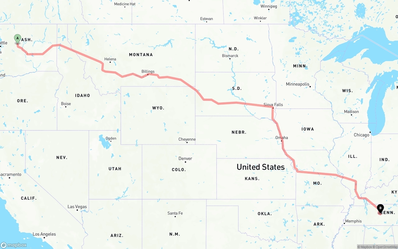 Shipping route from Washington to Tennessee