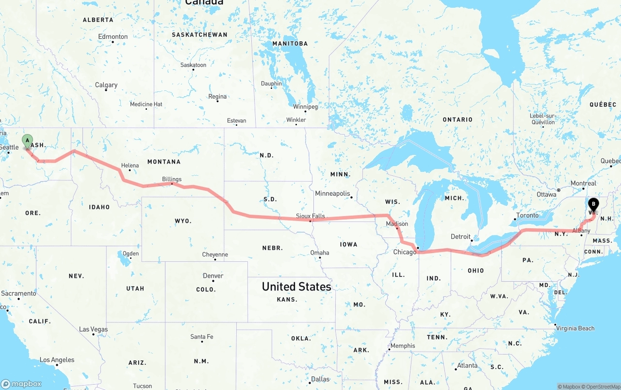 Shipping route from Washington to Vermont