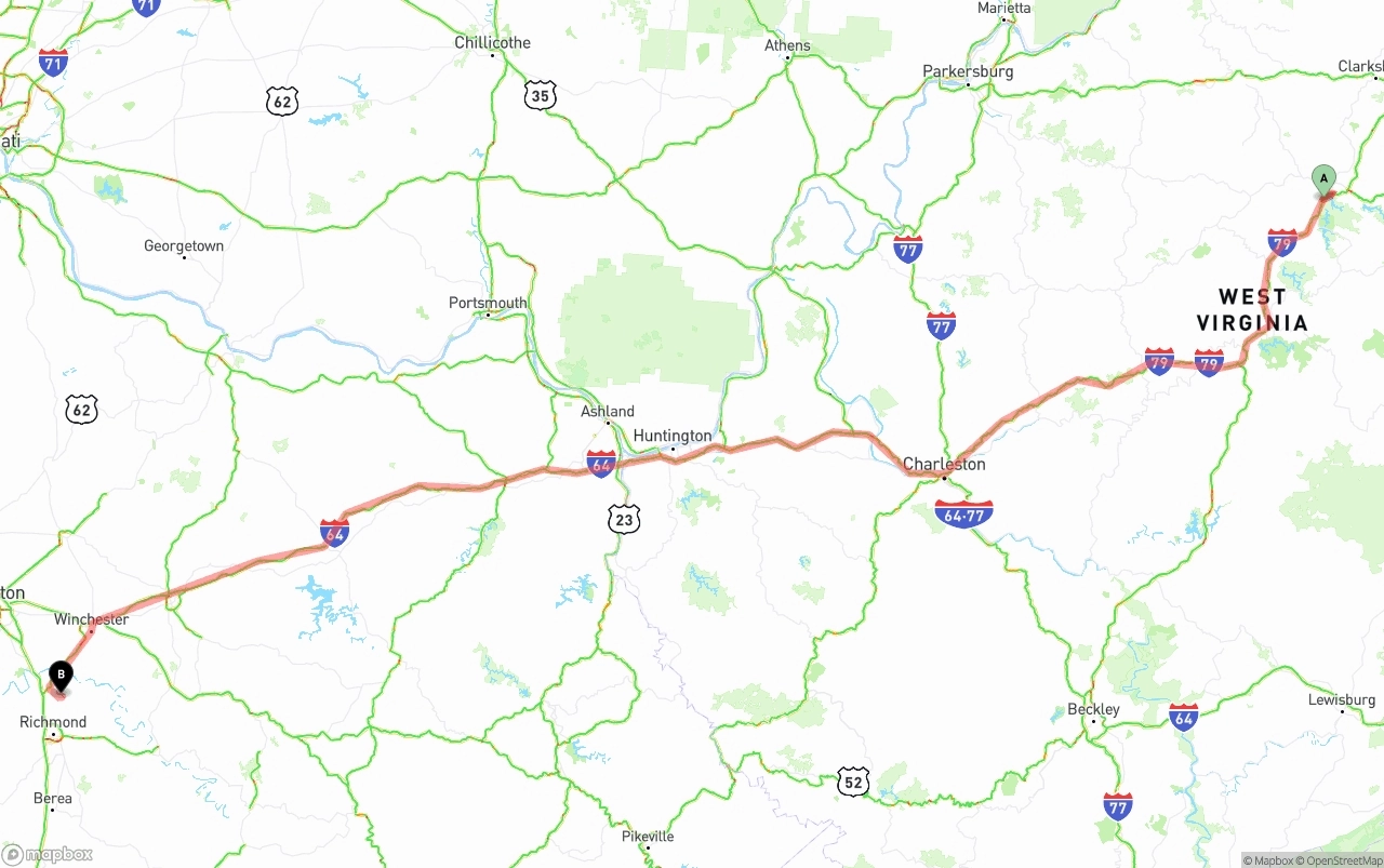 Shipping route from West Virginia to Kentucky
