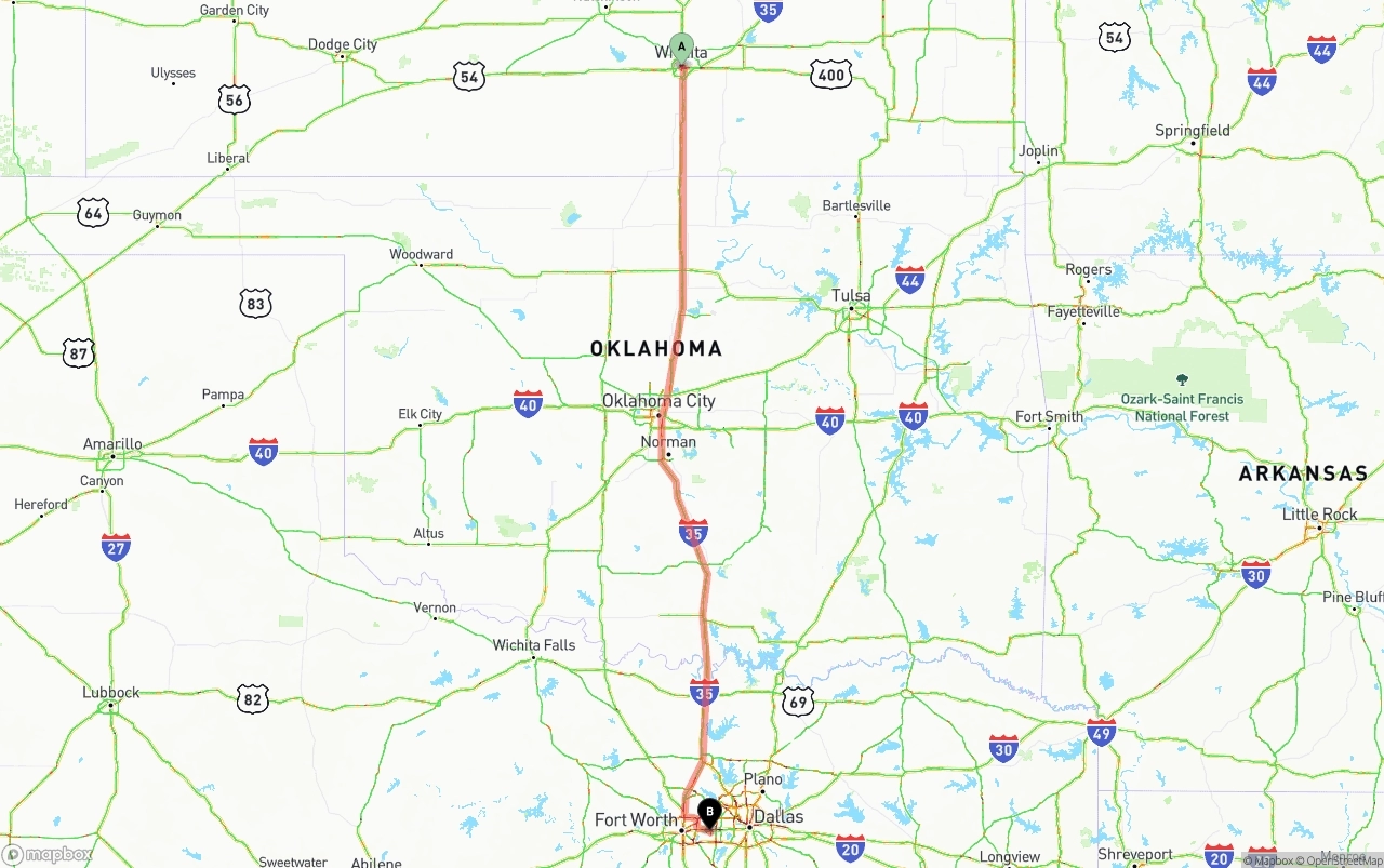 Shipping route from Wichita to Arlington