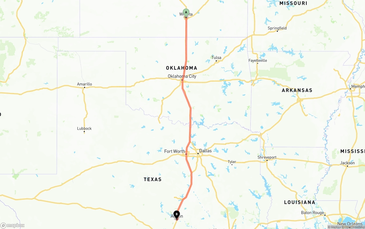 Shipping route from Wichita to Austin