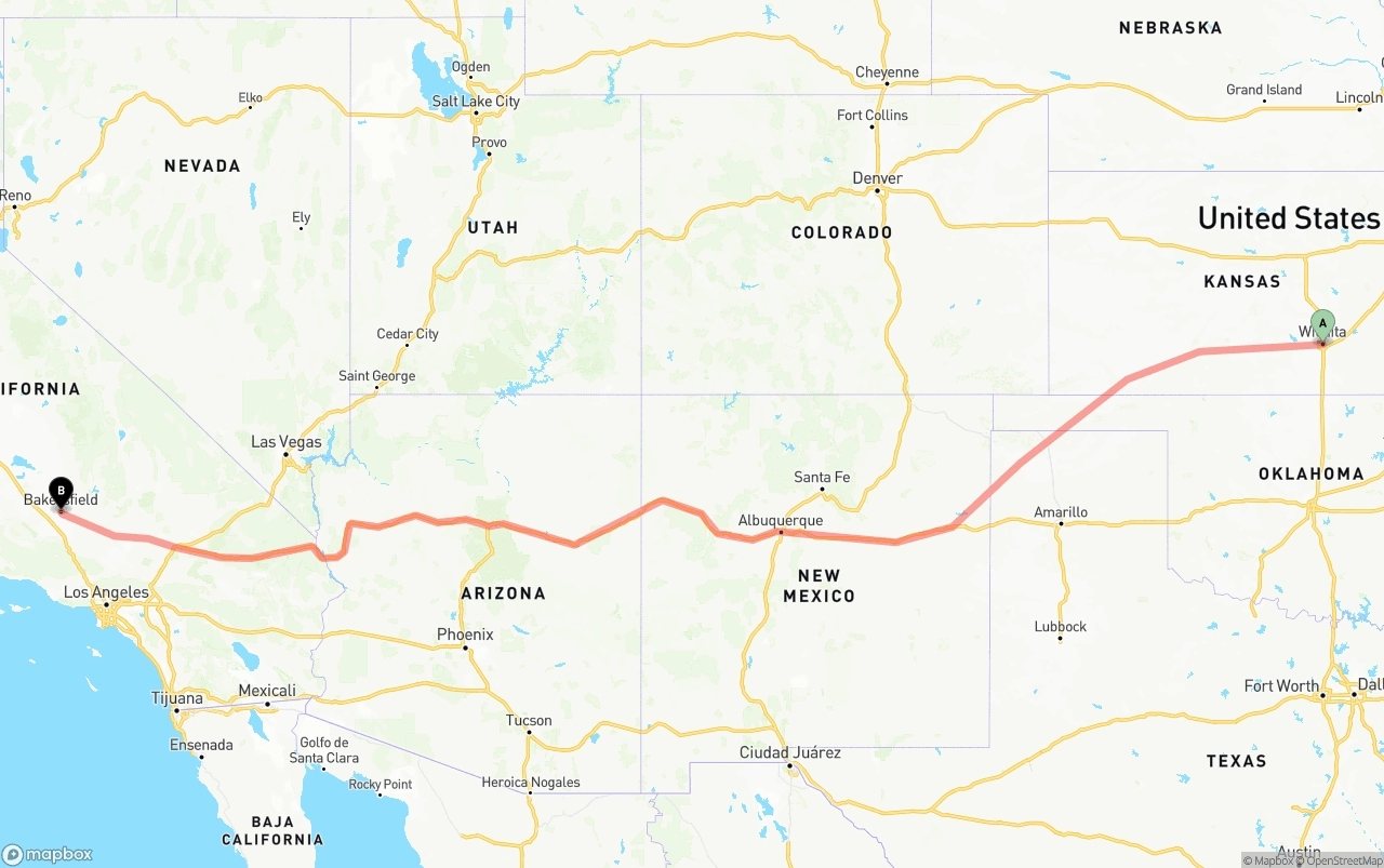 Shipping route from Wichita to Bakersfield