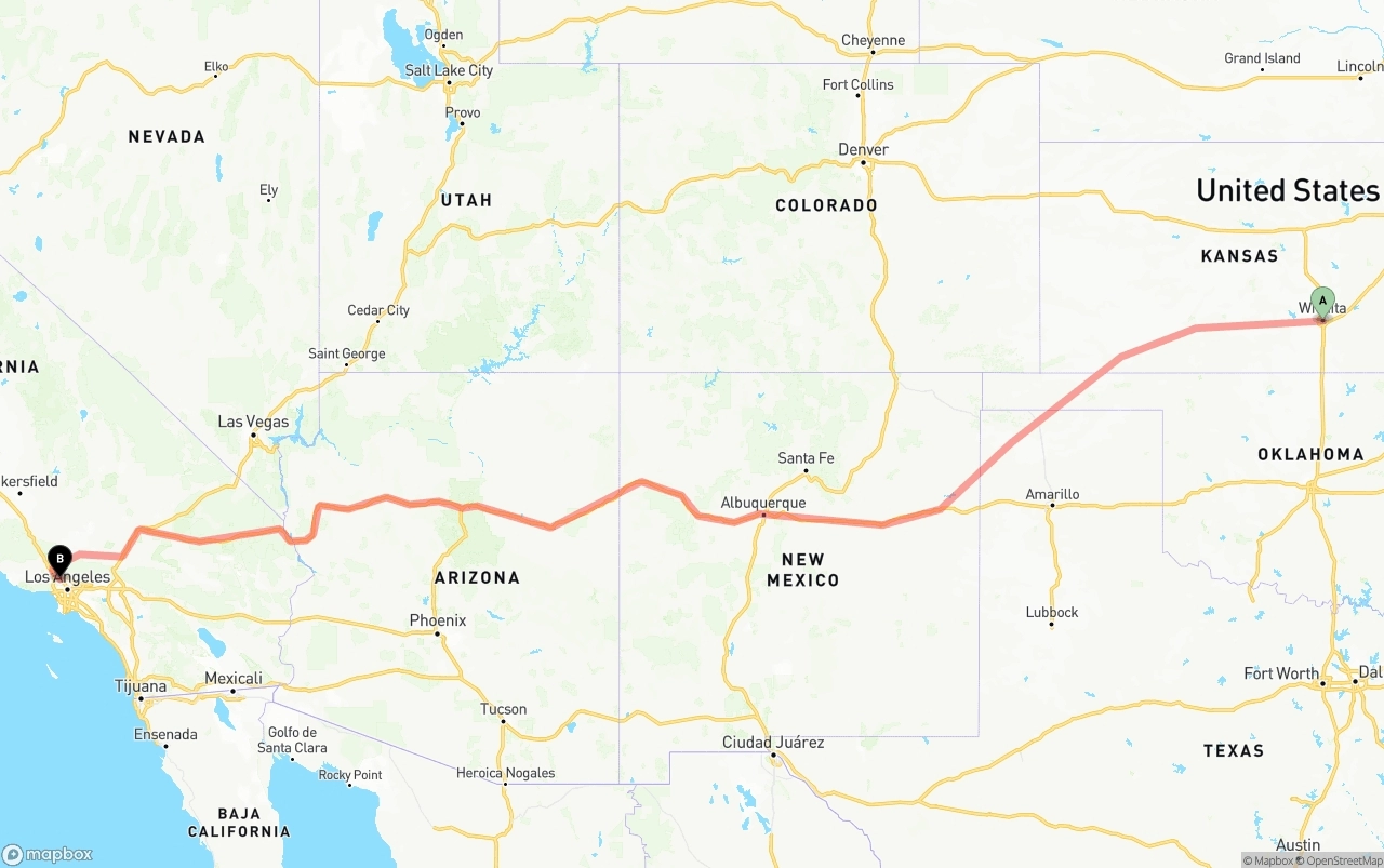 Shipping route from Wichita to Bob Hope Airport
