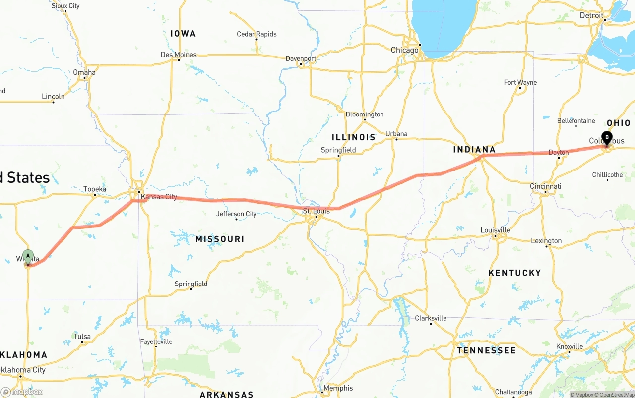 Shipping route from Wichita to Columbus