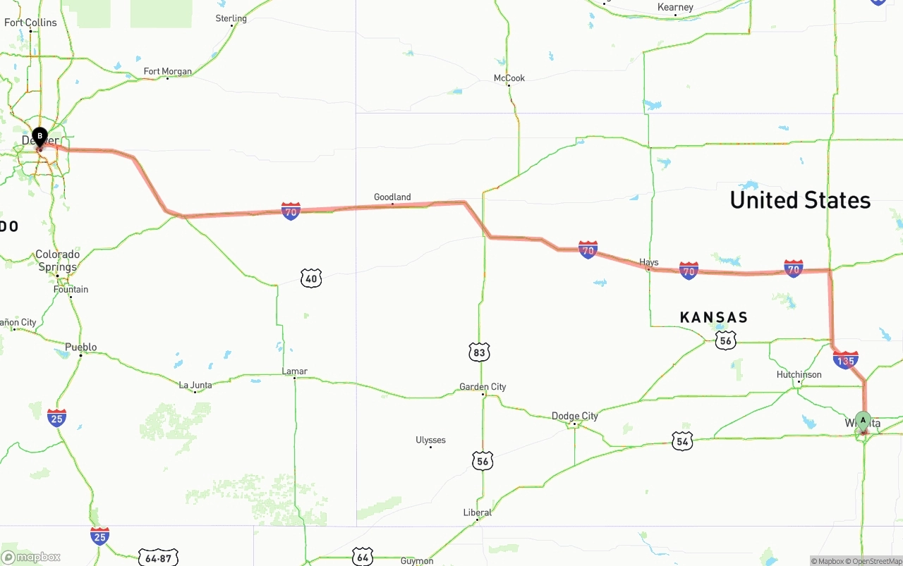 Shipping route from Wichita to Denver