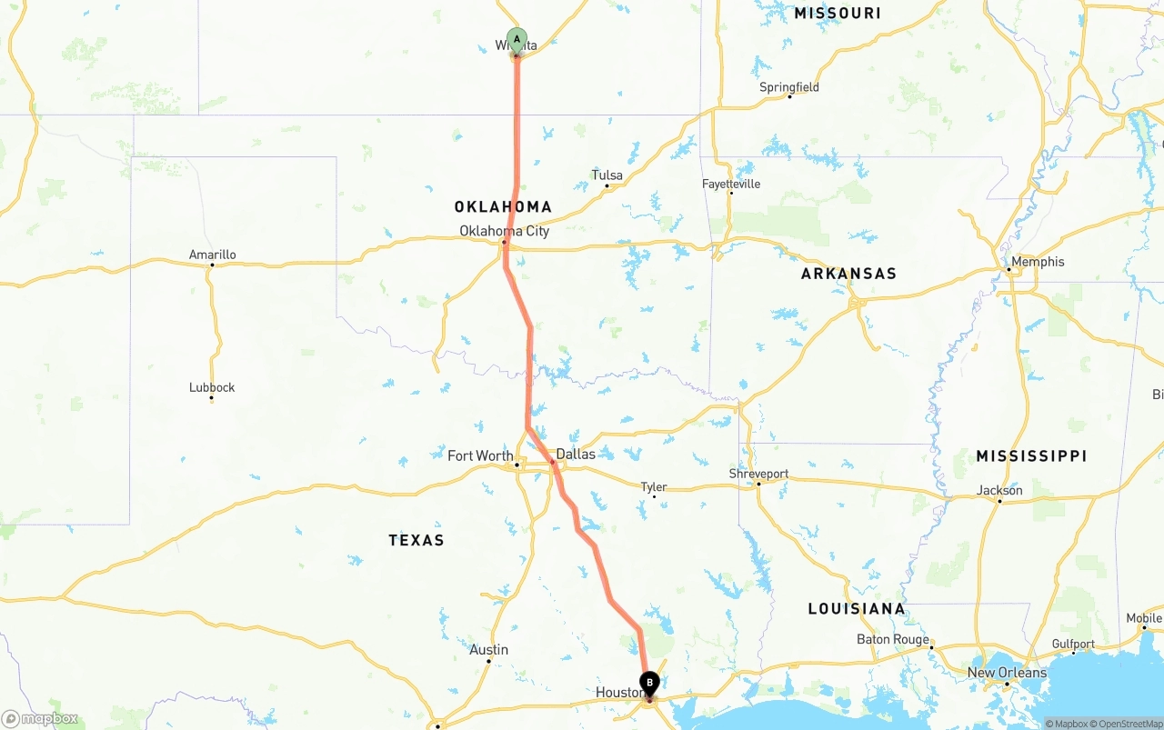 Shipping route from Wichita to Houston