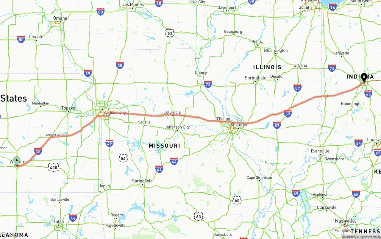Shipping route from Wichita to Indianapolis