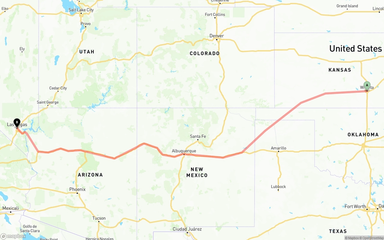 Shipping route from Wichita to Las Vegas