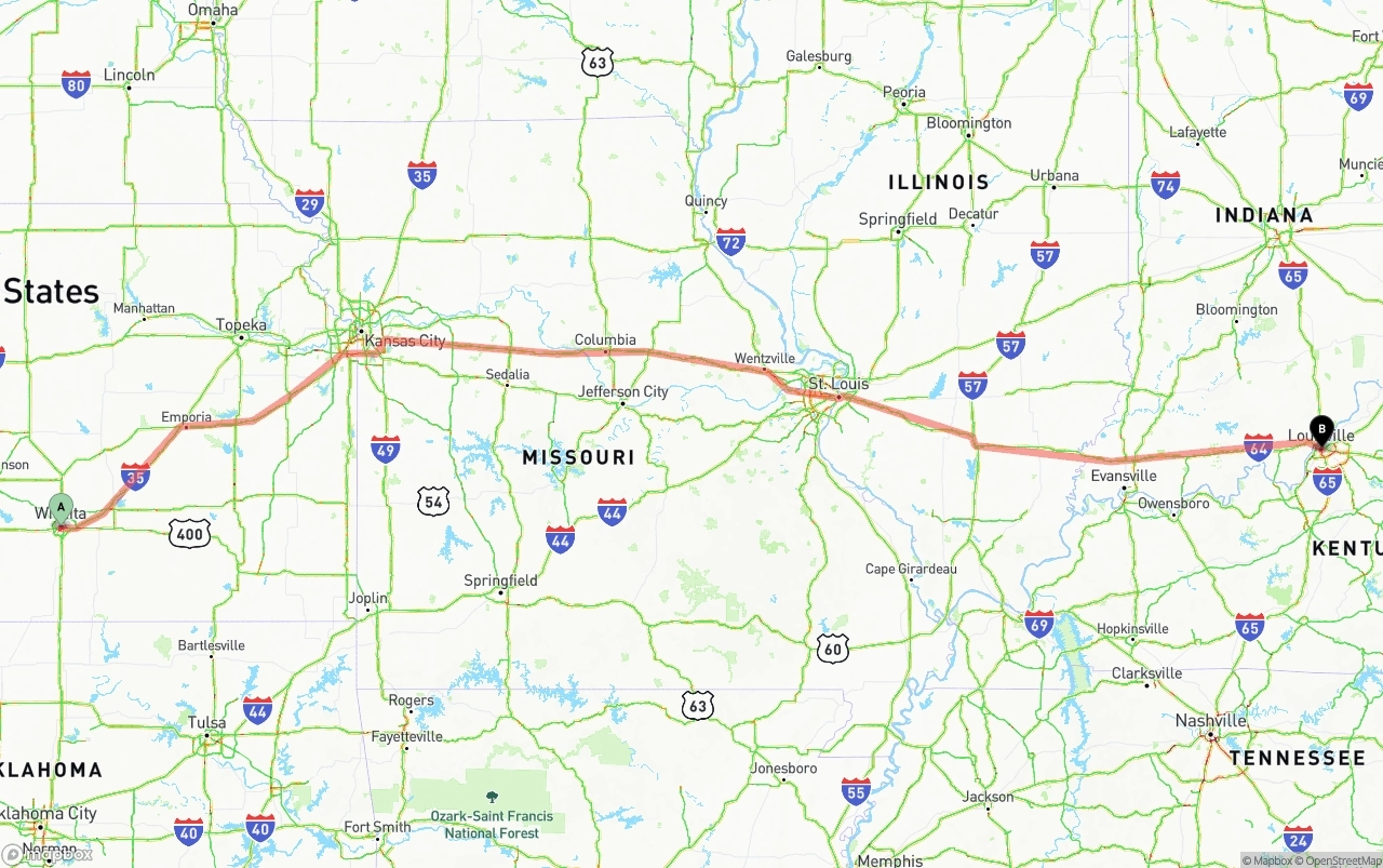 Shipping route from Wichita to Louisville