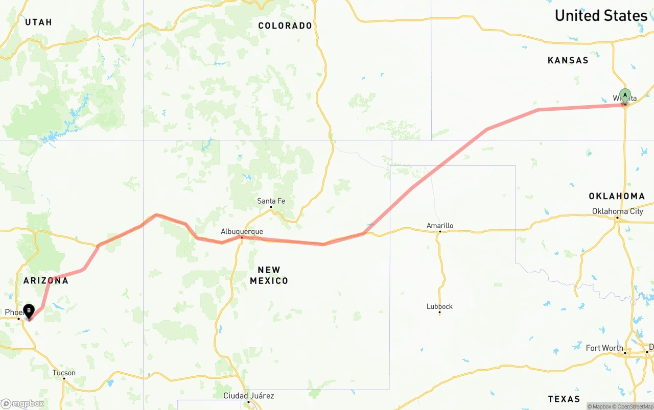 Shipping route from Wichita to Mesa