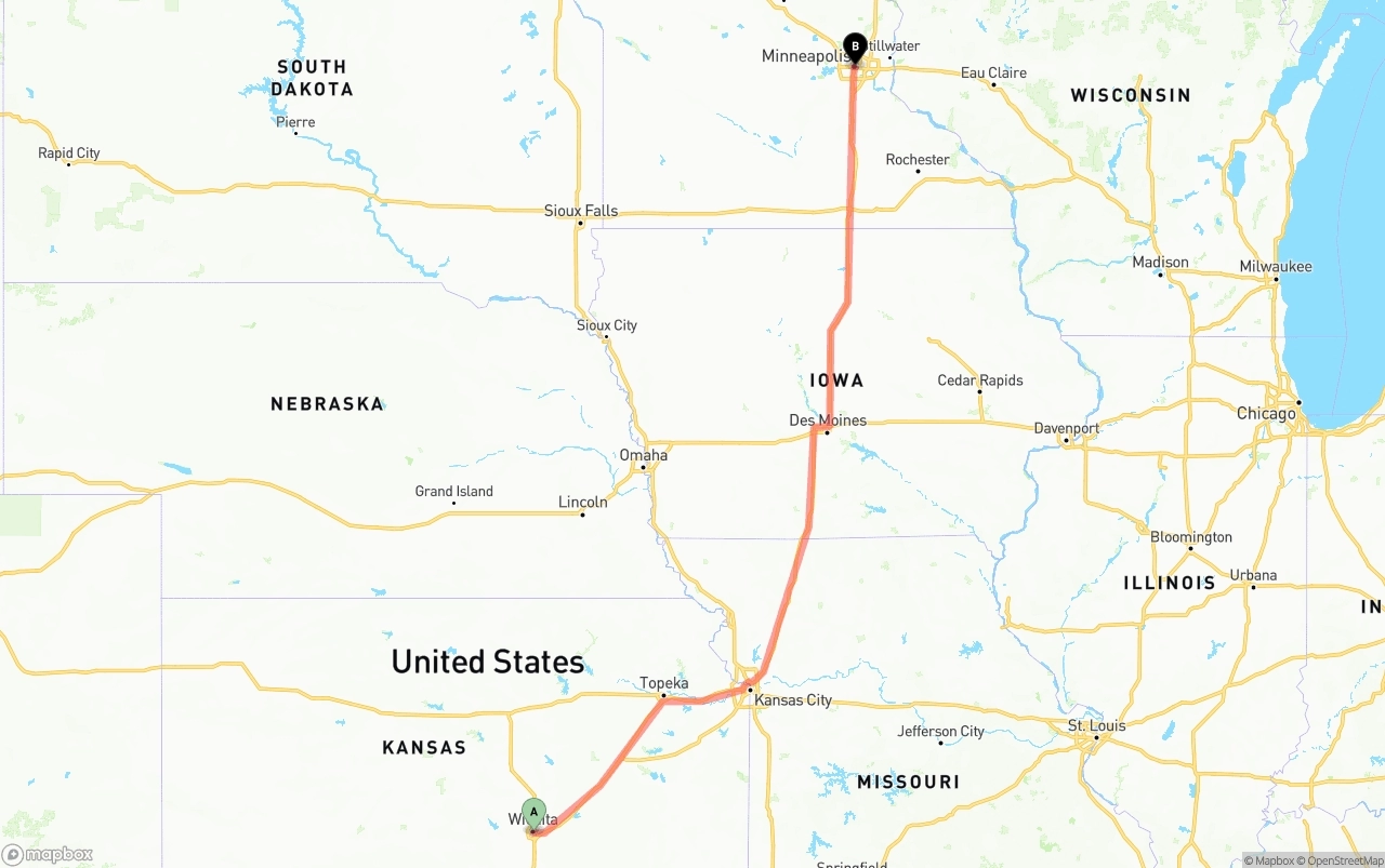 Shipping route from Wichita to Minneapolis