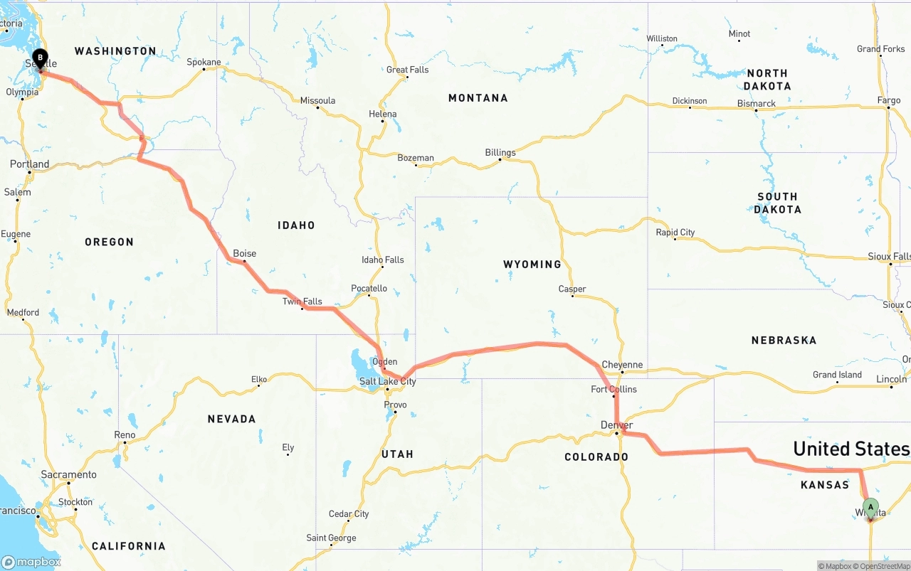 Shipping route from Wichita to Port of Seattle